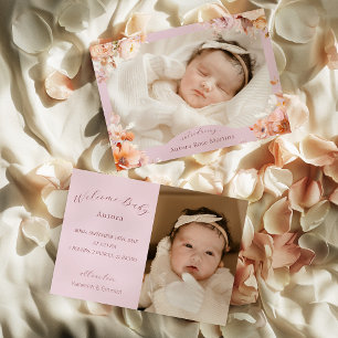 Lavendel Vintager Blumenfall Zwei Fotos Geburt Ankündigung