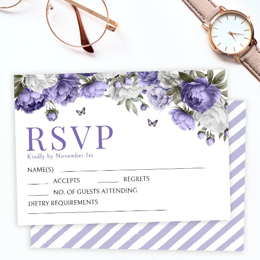 Lavendel violet Blume Hochzeit RSVP Antwortkarte
