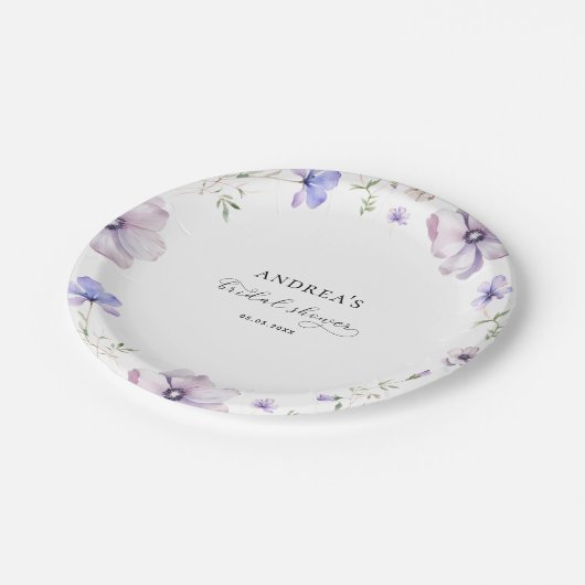 Lavendel Violet Lila Frühlingsfloral Brautparty Pappteller (Schrägansicht)