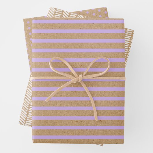 Lavendel Violet Lila Lines Imitate Rustikale Kraft Geschenkpapier Set (Beispiel)