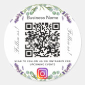 Lavendel Violett Blumengeschäft qr Code Instragram Runder Aufkleber (Vorderseite)