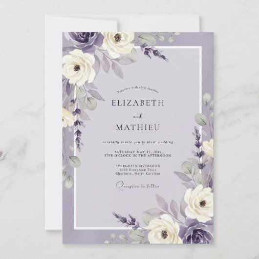 Lavendel-Violette-Blatt-Eukalyptus-Hochzeit Einladung (Vorderseite)
