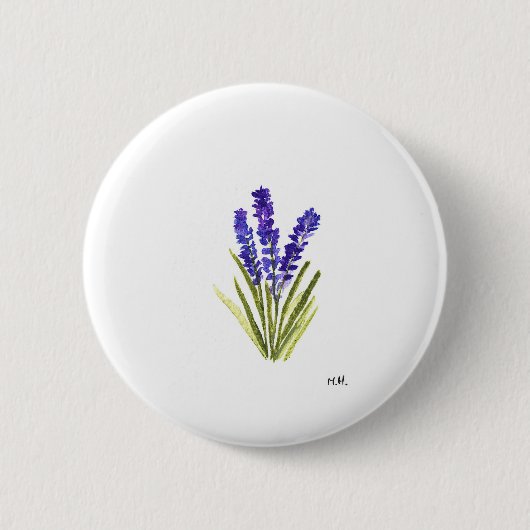 Lavendel violette Blumen Kräuter Garten Aquarell Button (Vorderseite)