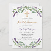 Lavendel violette Blumen Luxus Erste Kommune Einladung (Vorderseite)