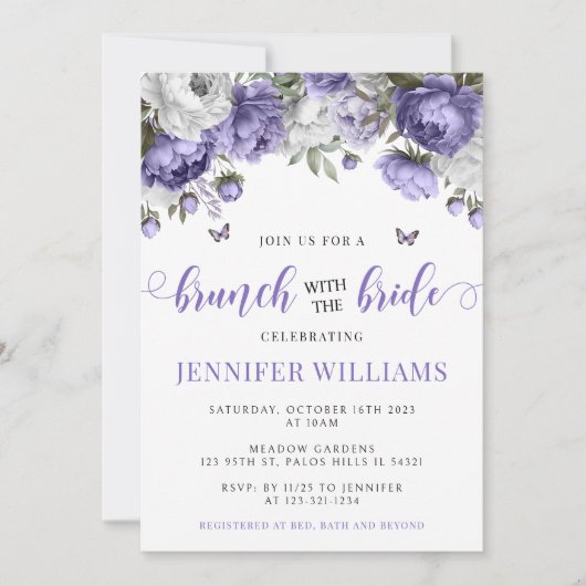 Lavendel violette Brautbrunch-Dusche Einladung (Vorderseite)