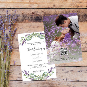Lavendel violette florale Foto QR UAWG Hochzeit Einladung