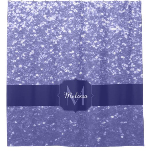 Lavendel violette Glitzern Glitzer bling Monogram Duschvorhang (Vorderseite)