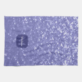 Lavendel violette Glitzern Glitzer bling Monogram Geschirrtuch (Horizontal)