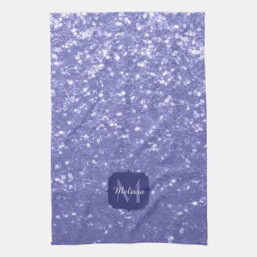Lavendel violette Glitzern Glitzer bling Monogram Geschirrtuch (Vertikal)