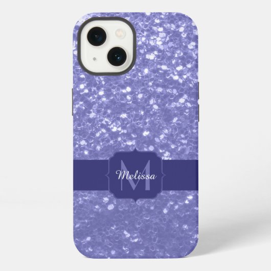 Lavendel violette Glitzern Glitzer bling Monogram iPhone Hülle (Rückseite)
