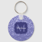 Lavendel violette Glitzern Glitzer bling Monogram Schlüsselanhänger (Vorderseite)