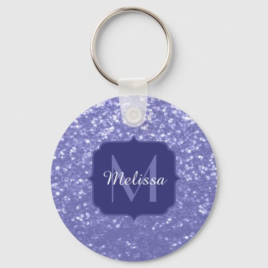 Lavendel violette Glitzern Glitzer bling Monogram Schlüsselanhänger (Vorderseite)
