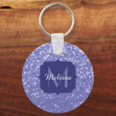 Lavendel violette Glitzern Glitzer bling Monogram Schlüsselanhänger (Rückseite)