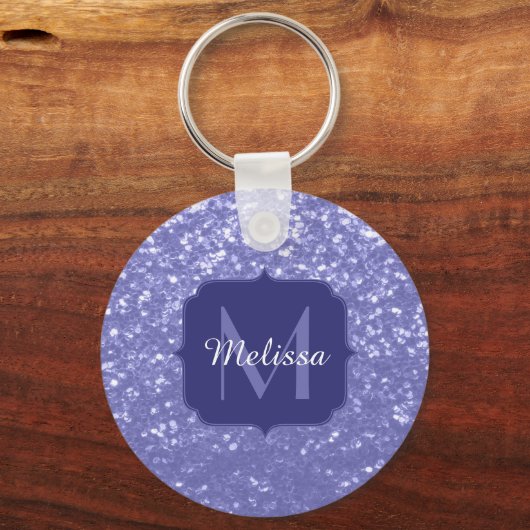Lavendel violette Glitzern Glitzer bling Monogram Schlüsselanhänger (Rückseite)