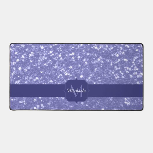 Lavendel violette Glitzern Glitzer bling Monogram Schreibtischunterlage (Vorderseite)