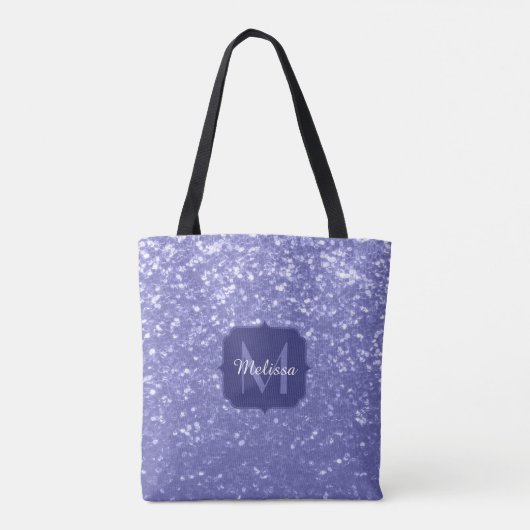 Lavendel violette Glitzern Glitzer bling Monogram Tasche (Rückseite)