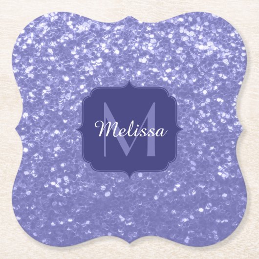 Lavendel violette Glitzern Glitzer bling Monogram Untersetzer (Vorderseite)