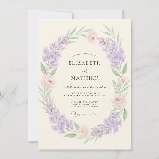 Lavendel-Violette Hochzeit Einladung (Vorderseite)