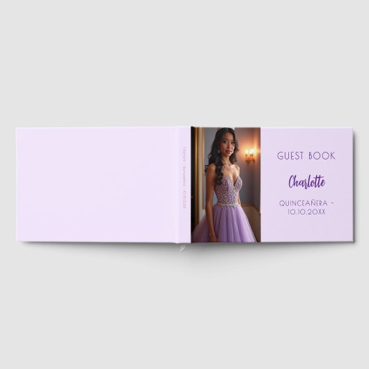 Lavendel violettes Foto Quinceanera Gästebuch (Voll)