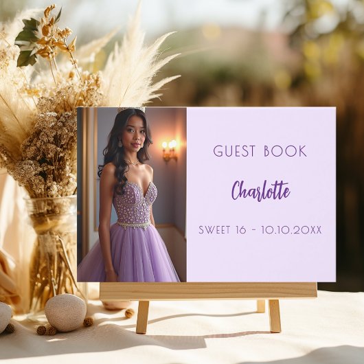 Lavendel violettes Foto Sweet 16 Gästebuch