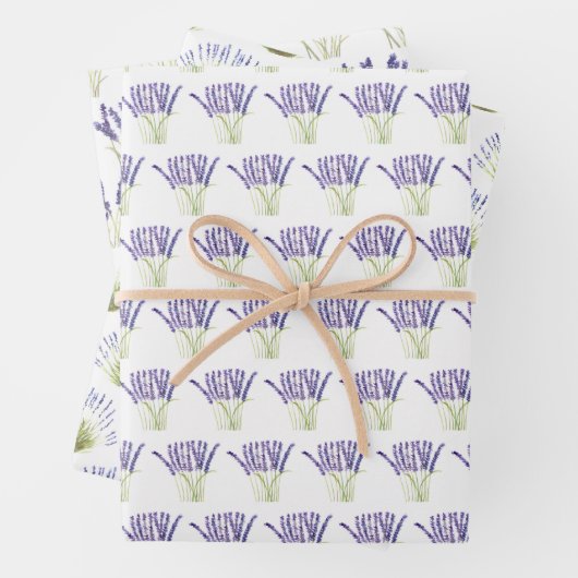 Lavendel Wasserfarbe Blume 3 Hübsche Variationen Geschenkpapier Set (Beispiel)
