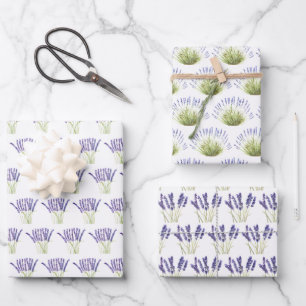 Lavendel Wasserfarbe Blume 3 Hübsche Variationen Geschenkpapier Set