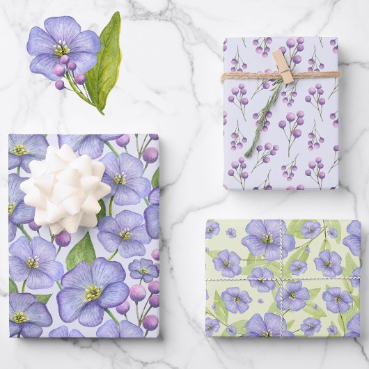 Lavendel Wasserfarbe Blume 3 Hübsche Variationen Geschenkpapier Set