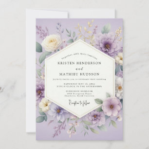 Lavendel-Wasserfarben-Blütenhochzeit Einladung