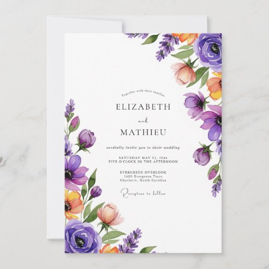 Lavendel Wasserfarben-Hochzeit Einladung (Vorderseite)