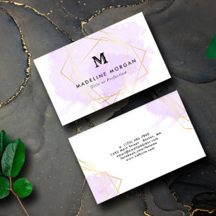 Lavendel Wasserfarben Imitat Gold Geometrische Mon Visitenkarte