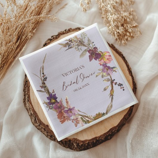 Lavendel-Wasserfarben-Wildblumen-Brautabschied Serviette
