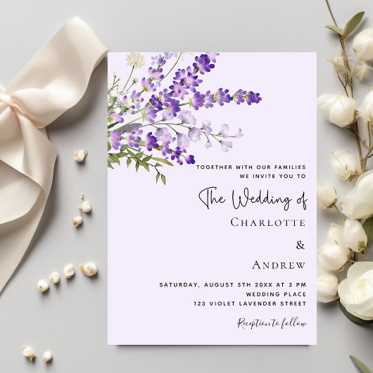 Lavendel Wasserfarbene Blumen Violett Hochzeit Einladung