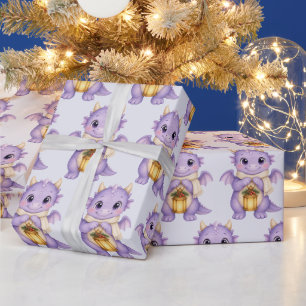 Lavendel-Weihnachtslaternen-Baby-Drache Geschenkpapier