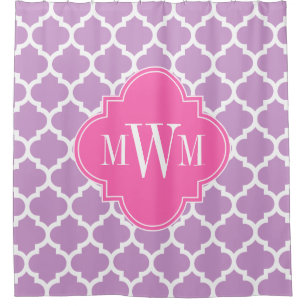 Lavendel Weiß Marokkanisch #5 Hot Pink 3I Monogram Duschvorhang