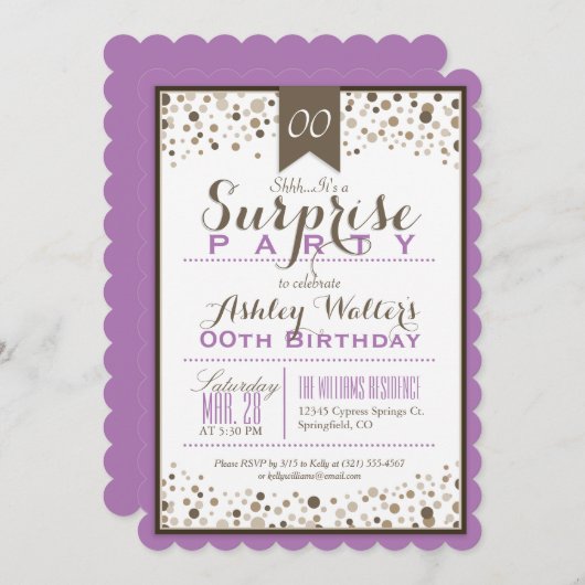 Lavendel, Weiß, Taupe Überraschendes Party Einladung (Vorne/Hinten)