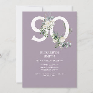 Lavendel Weiße Florale Elegante 90. Geburtstagsfei Einladung