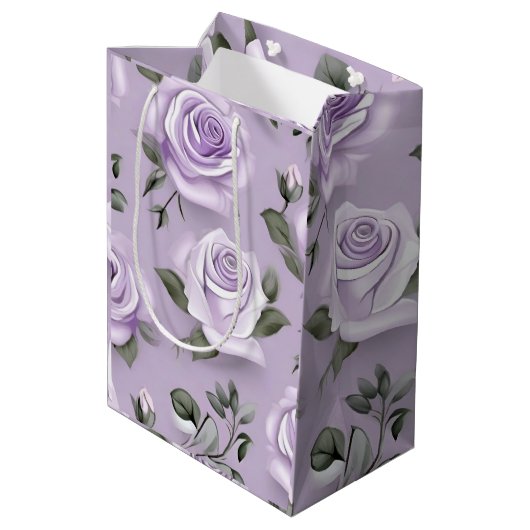 Lavendel & weiße Hochzeitsgeschenktasche Mittlere Geschenktüte (Rückseite Schrägansicht)