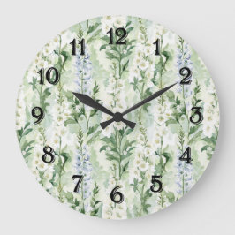 Lavendel-weiße Rittersporn-Blüten Große Wanduhr