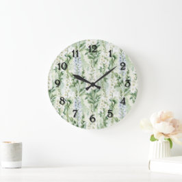 Lavendel-weiße Rittersporn-Blüten   Große Wanduhr