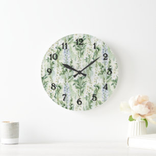 Lavendel-weiße Rittersporn-Blüten   Große Wanduhr
