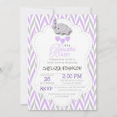 Lavendel-, weiße u. Graueelefant-Babyparty Einladung (Vorderseite)