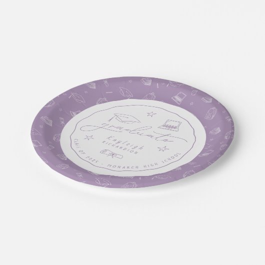 Lavendel Weißes Party-Papierplatte Pappteller (Schrägansicht)