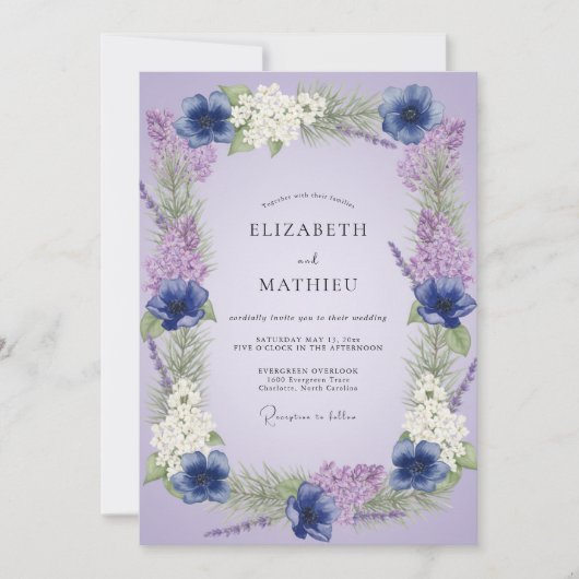 Lavendel Whimsical Frühlingshochzeit Einladung (Vorderseite)