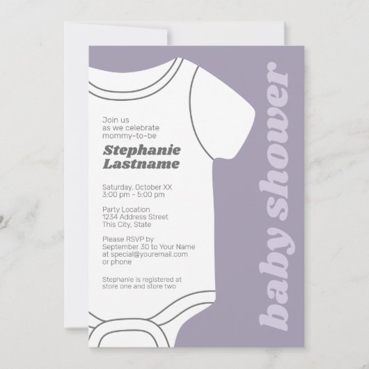 Lavendel Whimsical Gender Neutral Baby Dusche Einladung (Vorderseite)