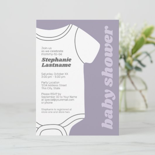 Lavendel Whimsical Gender Neutral Baby Dusche Einladung (Stehend Vorderseite)