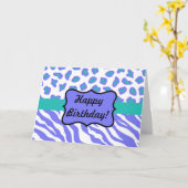 Lavendel, White & Aquamarin Zebra & Cheetah Person Karte (Gelbe Blume)