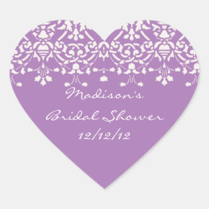 Lavendel & White Damask Brautdusche Heart Sticker