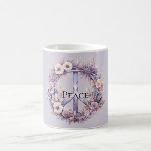Lavendel White Floral Peace Sign Kaffeetasse