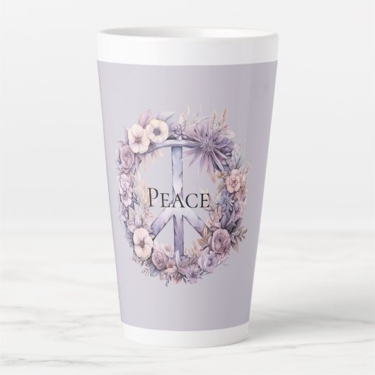 Lavendel White Floral Peace Sign Milchtasse (Vorderseite)