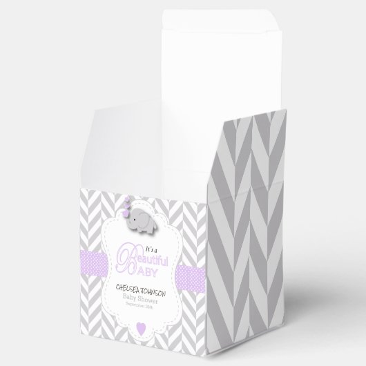 Lavendel, White Gray Elephant Baby Dusche Geschenkschachtel (Geöffnet)